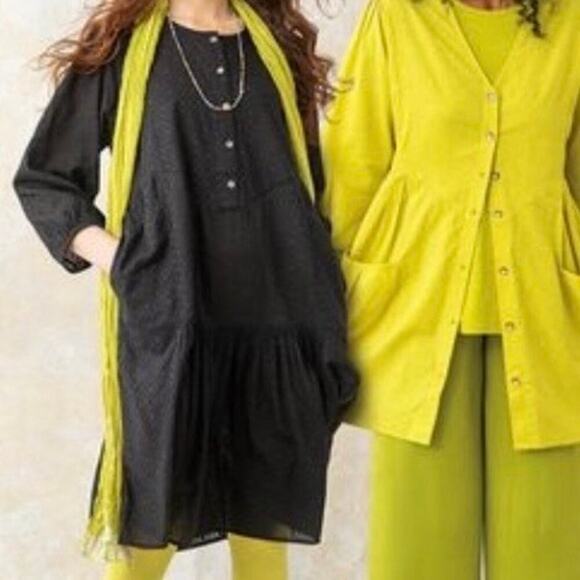 GUDRUN SJODEN Organic Cotton Woven Geometric Pockets Midi Dress in Black - Small - Picture 12 of 13